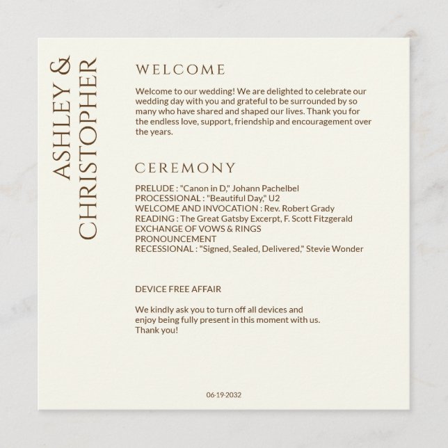 Elegant Modern Wildflower Off-White Wedding Programme (Front)