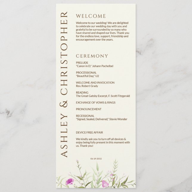 Elegant Modern Wildflower Off-White Wedding Programme (Front)
