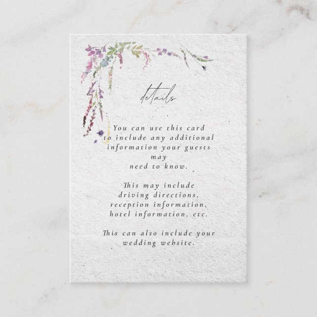 Elegant Modern Wildflower Script Wedding Enclosure Card (Front)