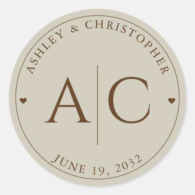 Elegant Modern Wildflower Taupe Wedding Classic Round Sticker (Front)