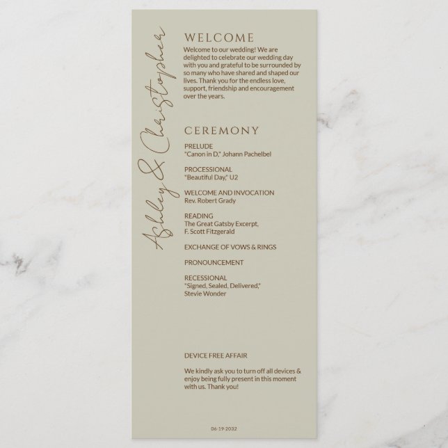 Elegant Modern Wildflower Taupe Wedding Programme (Front)