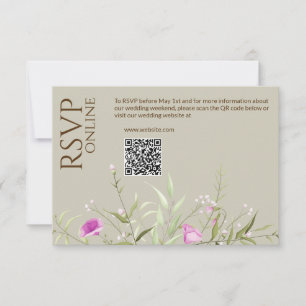 Elegant Modern Wildflower Taupe Wedding RSVP Card