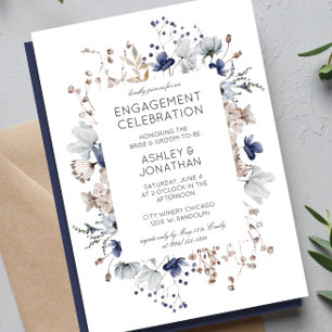 Elegant Modern Wildflower Wedding Engagement Party Invitation