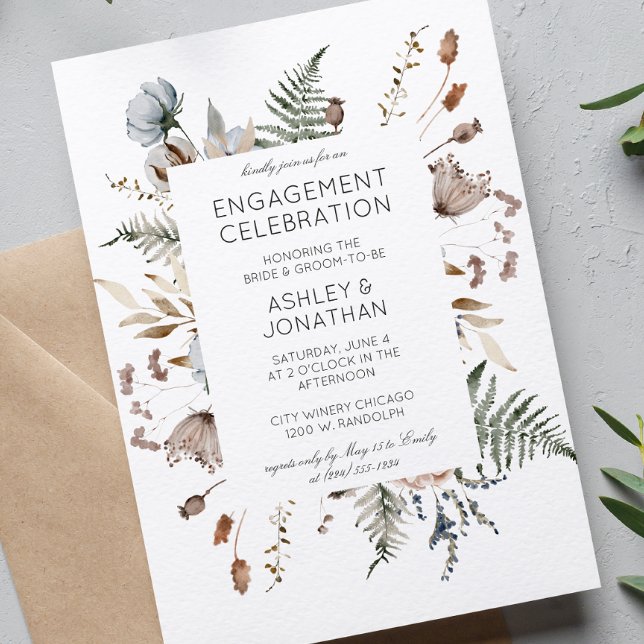 Elegant Modern Wildflower Wedding Engagement Party Invitation (Creator Uploaded)