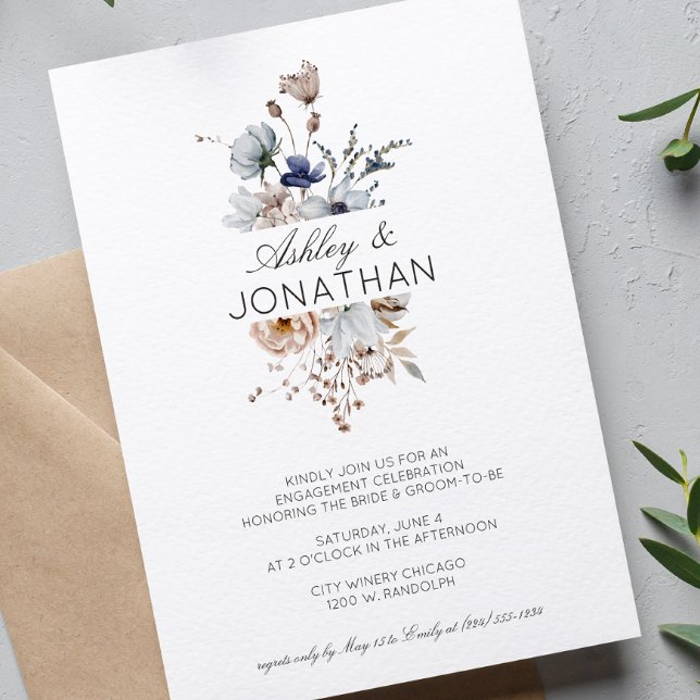 Elegant Modern Wildflower Wedding Engagement Party Invitation (Creator Uploaded)