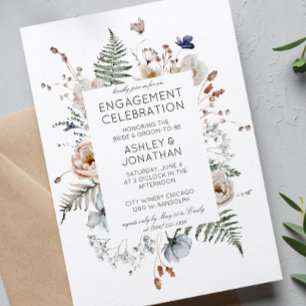 Elegant Modern Wildflower Wedding Engagement Party Invitation