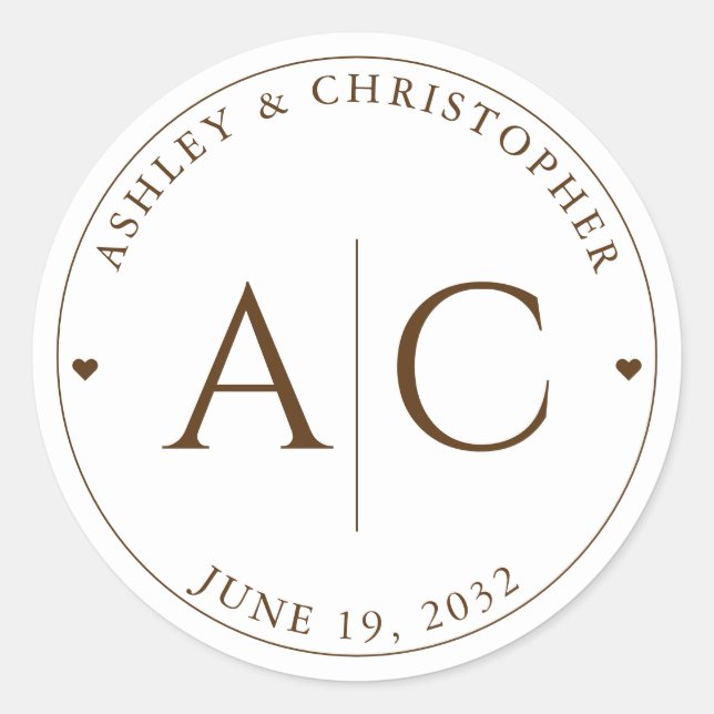 Elegant Modern Wildflower White & Bronze Wedding Classic Round Sticker (Front)