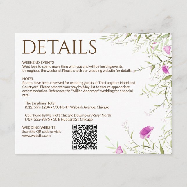 Elegant Modern Wildflower White & Bronze Wedding Enclosure Card (Front)