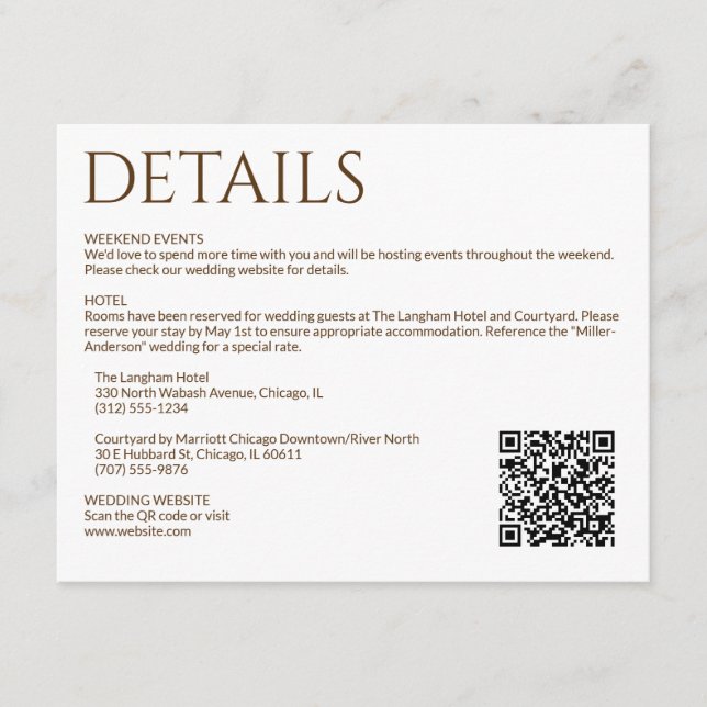 Elegant Modern Wildflower White & Bronze Wedding Enclosure Card (Front)