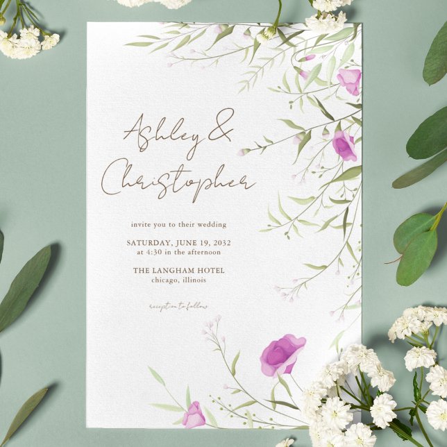 Elegant Modern Wildflower White & Bronze Wedding Invitation (Creator Uploaded)