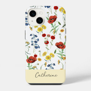 Elegant Modern Wildflowers Name on White iPhone 14 Case