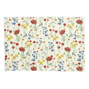 Elegant Modern Wildflowers White Pillowcase