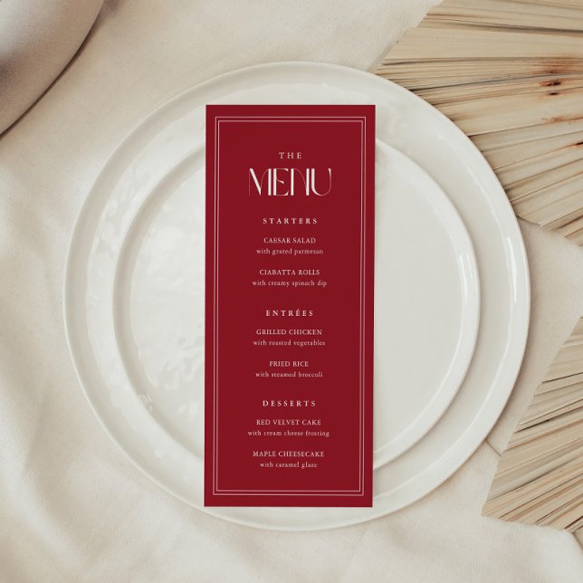 Elegant Modern Wine Red Bold Typography Wedding Menu (Creator Uploaded)