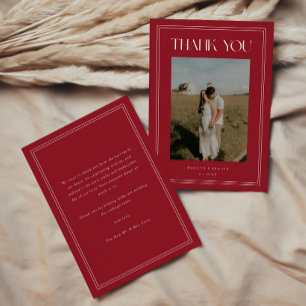 Elegant Modern Wine Red Wedding Photo Thank You Card