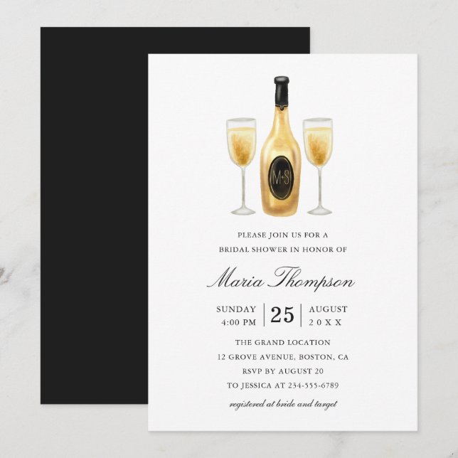 Elegant Modern Wine Tasting Bridal Shower Invitation (Front/Back)