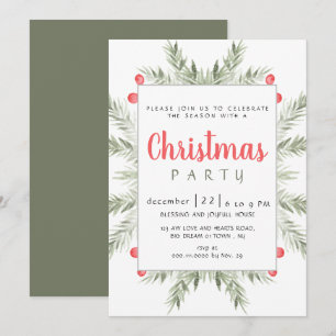 Elegant Modern Winter Greenery Christmas Party Invitation