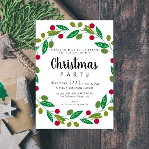 Elegant Modern Winter Greenery Christmas Party Invitation