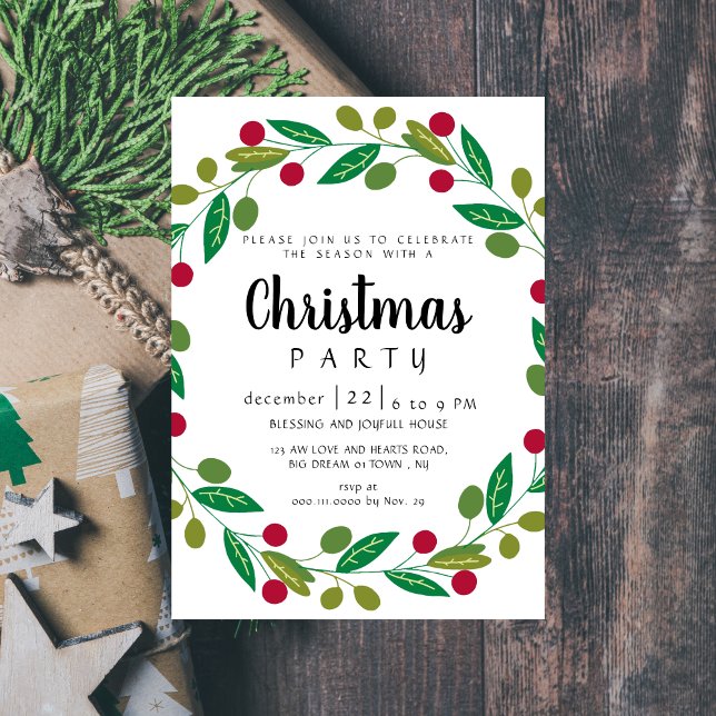 Elegant Modern Winter Greenery Christmas Party Invitation (Creator Uploaded)