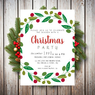 Elegant Modern Winter Greenery Christmas Party Invitation