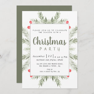 Elegant Modern Winter Greenery Christmas Party Invitation