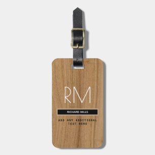 elegant modern wood-like monogram luggage tag