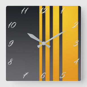 Elegant Modern Yellow Stripes on Dark Grey Square  Square Wall Clock