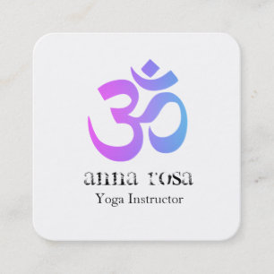 *~* Elegant Modern Yoga Instructor Aum Om Symbol Square Business Card