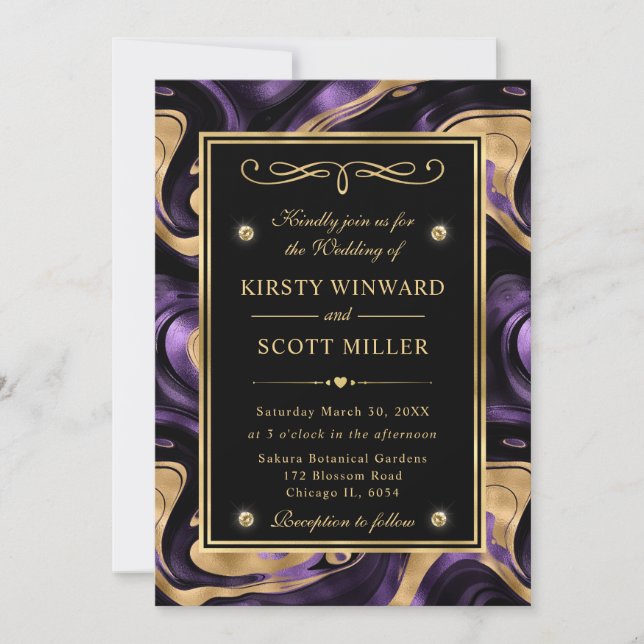 Elegant Molten Purple and Gold Foil Wedding Invitation (Front)
