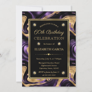Elegant Molten Purple & Gold Foil 60th Birthday Invitation