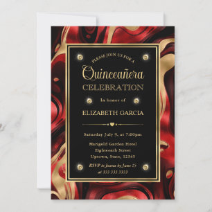 Elegant Molten Red and Gold foil Quinceanera Invitation