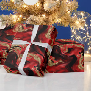 Elegant Molten Red and Gold Glitter Birthday Wrapping Paper