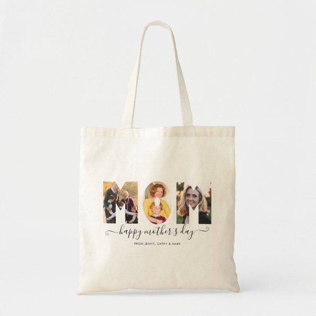 Elegant MOM 3 Photo Collage Happy Mother's Day Tote Bag (Front)