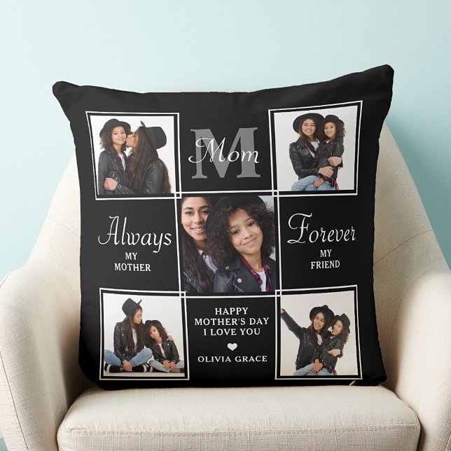 Elegant MOM 5 Photo Collage Monogram Unique Mum Cushion (Creator Uploaded)