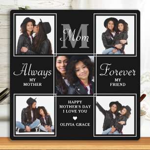 Elegant MOM 5 Photo Collage Monogram Unique Mum Plaque