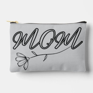 Elegant “MOM” Script with Flower Design Accessory Pouch
