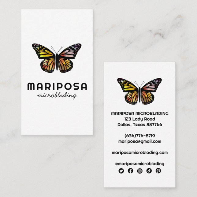 Elegant Monarch Butterfly Aesthetician Beauty Salo Business Card (Front/Back)
