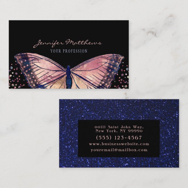Elegant Monarch Butterfly Glitter Business Card (Front/Back)