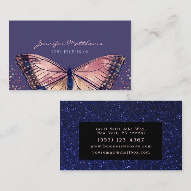 Elegant Monarch Butterfly Glitter Business Card (Front/Back)