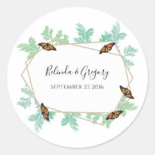Elegant Monarch Butterfly Wedding Classic Round Sticker