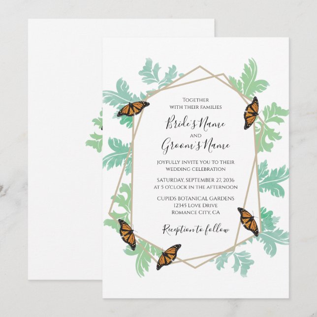 Elegant Monarch Butterfly Wedding Invitations (Front/Back)