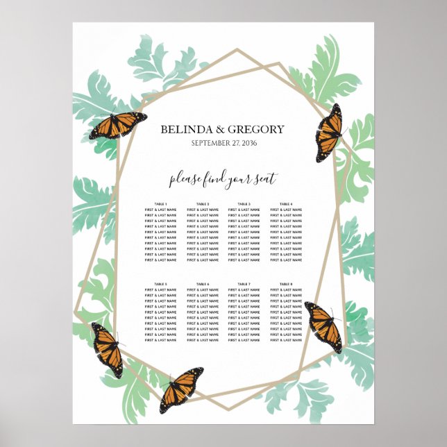 Elegant Monarch Butterfly Wedding Seating Chart (Front)