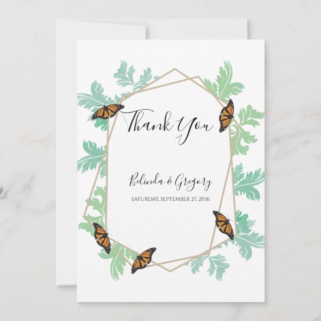 Elegant Monarch Butterfly Wedding Thank You Card (Back)