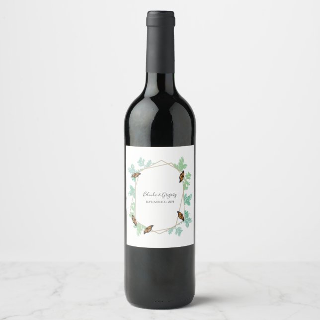 Elegant Monarch Butterfly Wedding Wine Label (Front)