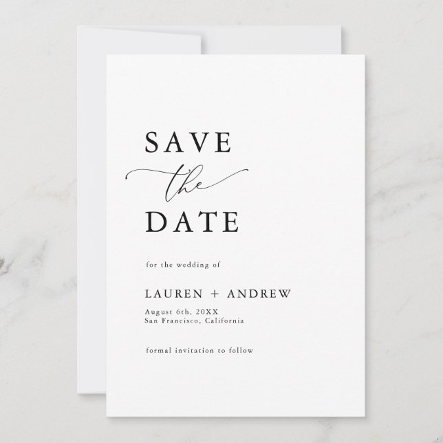 Elegant Mongram Black & White I Save the Date Invitation (Front)