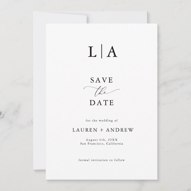 Elegant Mongram Black & White Save the Date Invitation (Front)