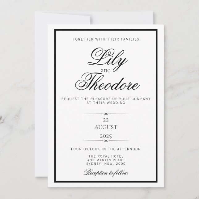 Elegant Monochome Wedding Invitation (Front)