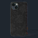 Elegant Monochromatic Dark Grey Floral Design iPhone 13 Case<br><div class="desc">Elegant girly simple dark grey monochromatic vintage floral design.Custom and optional monogram in suggested coral red. Embossed look is a photoshop effect and not real thing.</div>