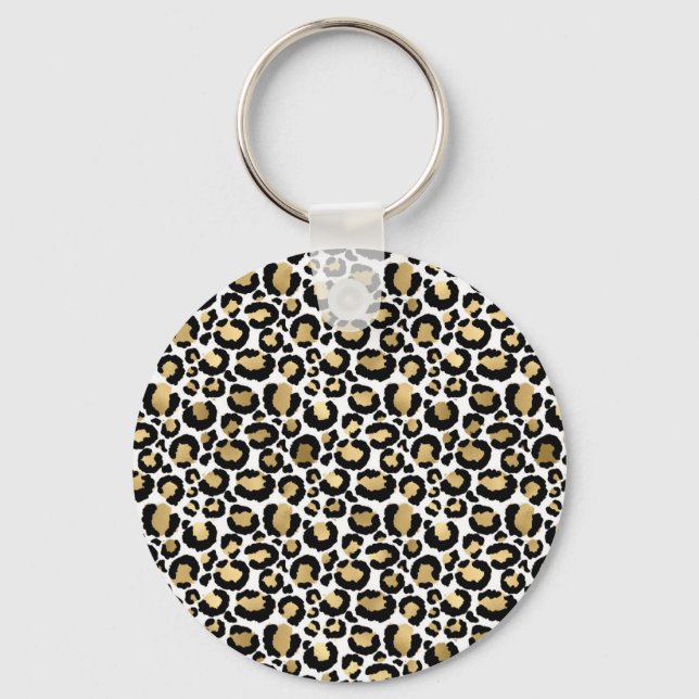 Elegant Monochromatic Leopard Spots Wild Glam Key Ring (Front)