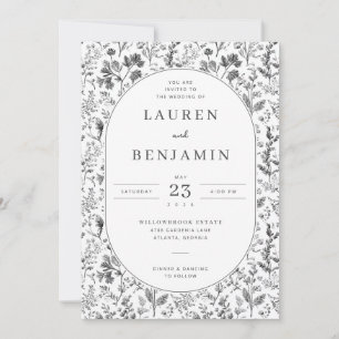 Elegant Monochrome Botanical Invitation