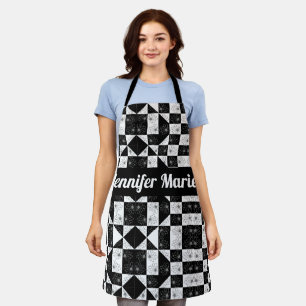 elegant monochrome chequered floral triangles apron